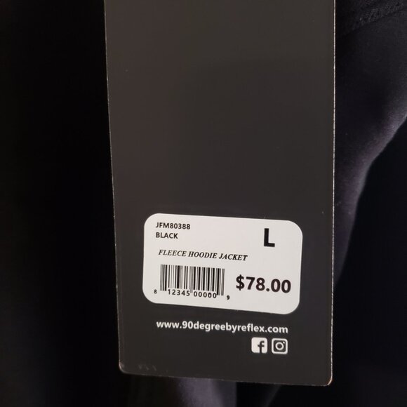 90 Degree by Reflex Men's Fleece Lined Full Zip Hoodie Black Size Large NWT - Picture 3 of 12